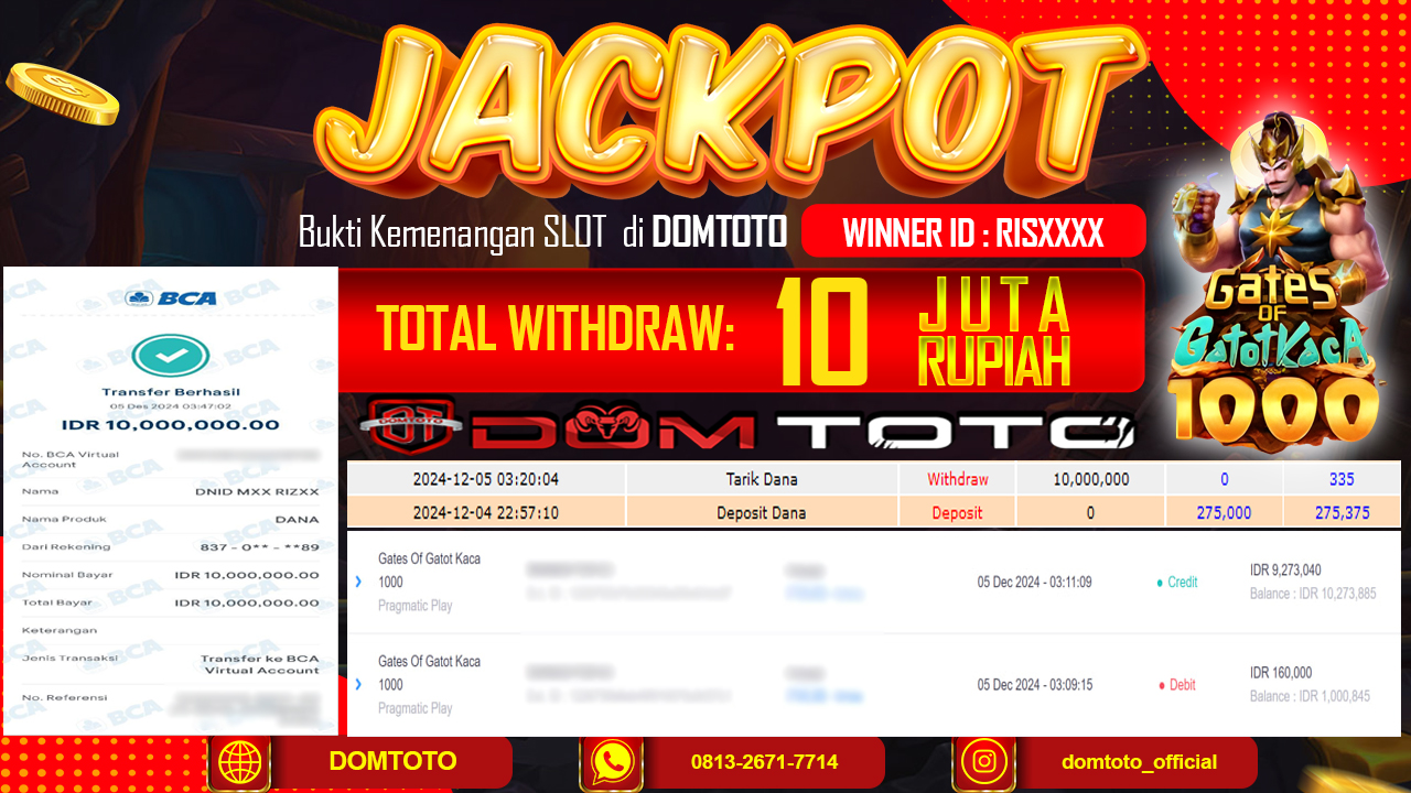 JACKPOT SLOT GATES OF GATOT KACA 1000 05 DESEMBER 2024